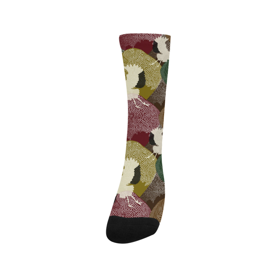 Japanese cranes flying forest dot pattern Crew Socks