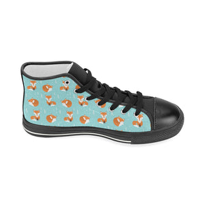 Fox pattern blue b ackground Women's High Top Canvas Shoes Black