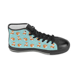 Fox pattern blue b ackground Women's High Top Canvas Shoes Black