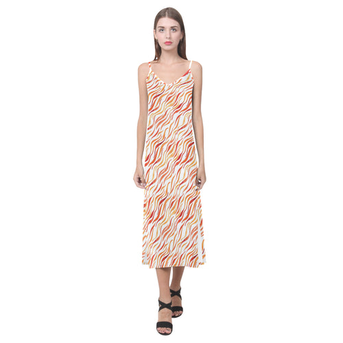 Fire flame watercolor pattern V-Neck Open Fork Long Dress