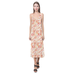 Fire flame watercolor pattern V-Neck Open Fork Long Dress