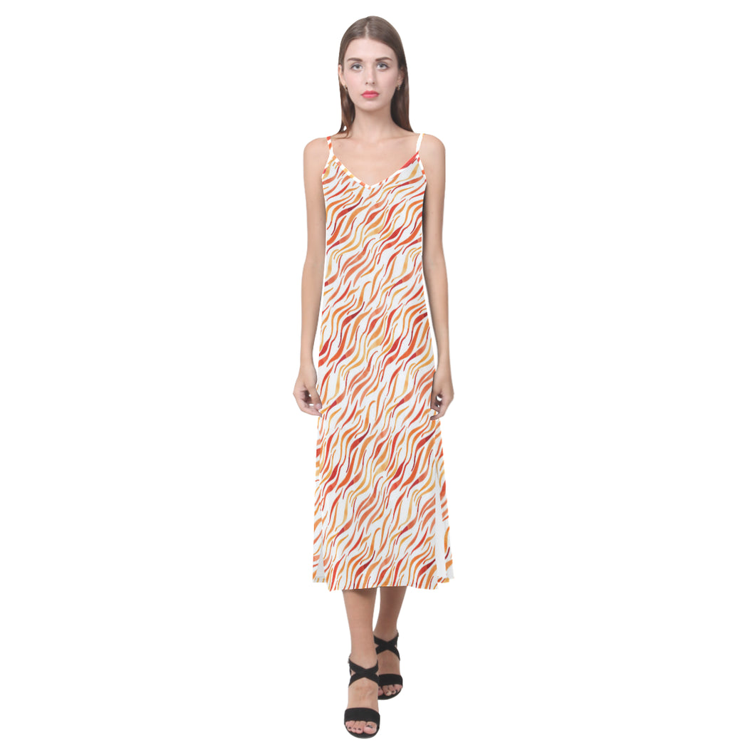 Fire flame watercolor pattern V-Neck Open Fork Long Dress