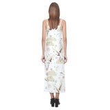 Beautiful Japanese cranes pattern V-Neck Open Fork Long Dress