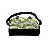 White orchid flower tropical leaves pattern Shoulder Handbag