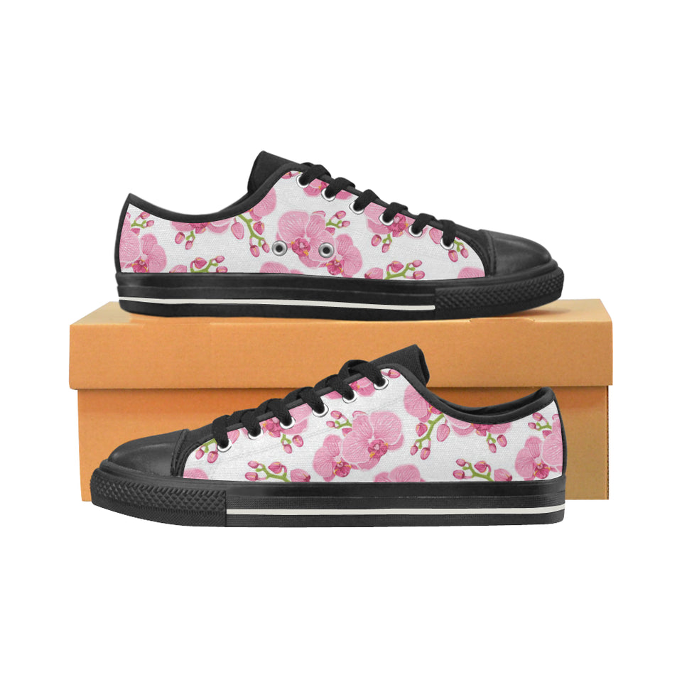pink purple orchid pattern background Men's Low Top Canvas Shoes Black