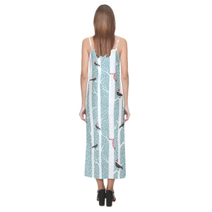 Crows christmas hat scarf V-Neck Open Fork Long Dress