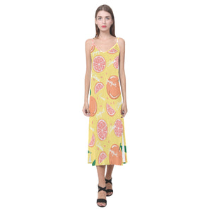 Grapefruit yellow background V-Neck Open Fork Long Dress