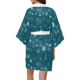Snowflake pattern dark background Women's Short Kimono Robe
