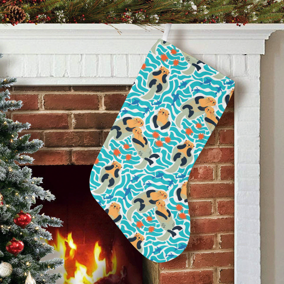 Cute sea otters fishe sea urchin pattern Christmas Stocking