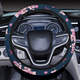 Pink sakura cherry blossom blue background Car Steering Wheel Cover