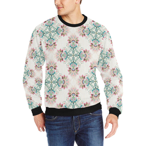 Square floral indian flower pattern Men's Crew Neck Sweatshirt