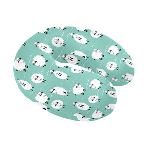 Cute sheep green background U-Shaped Travel Neck Pillow