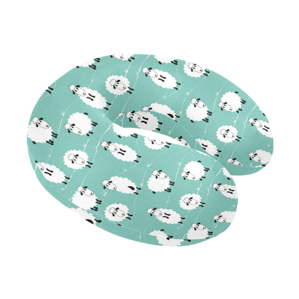 Cute sheep green background U-Shaped Travel Neck Pillow