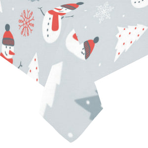 Snowman christmas tree snow gray background Tablecloth