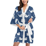 Cute white baby sea lion seal pattern Women's Short Kimono Robe