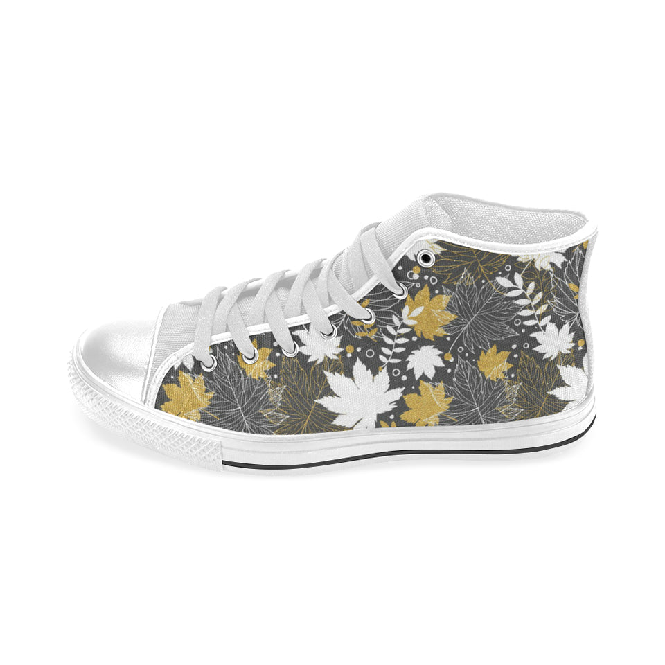 Beautiful gold autumn maple leaf pattern Men's High Top Canvas Shoes White