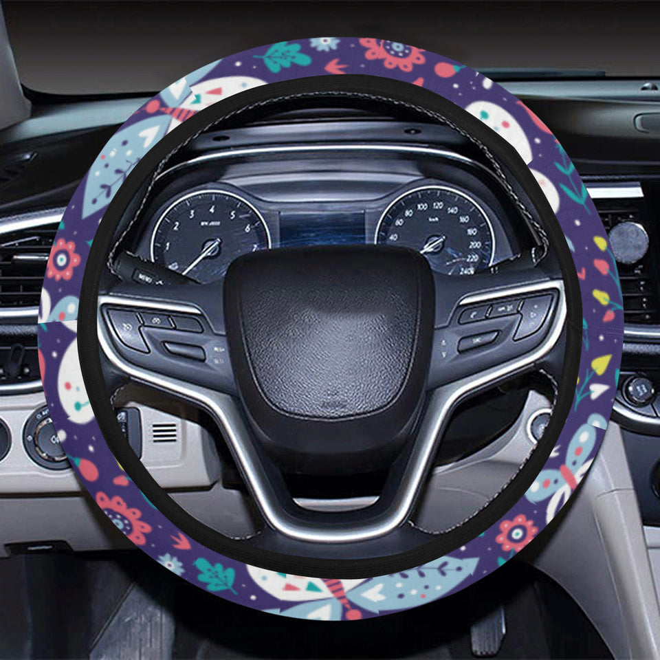 Colorful butterfly flower pattern.eps Car Steering Wheel Cover