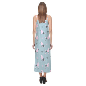 poodle dog pattern V-Neck Open Fork Long Dress