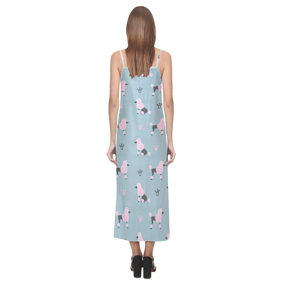 poodle dog pattern V-Neck Open Fork Long Dress