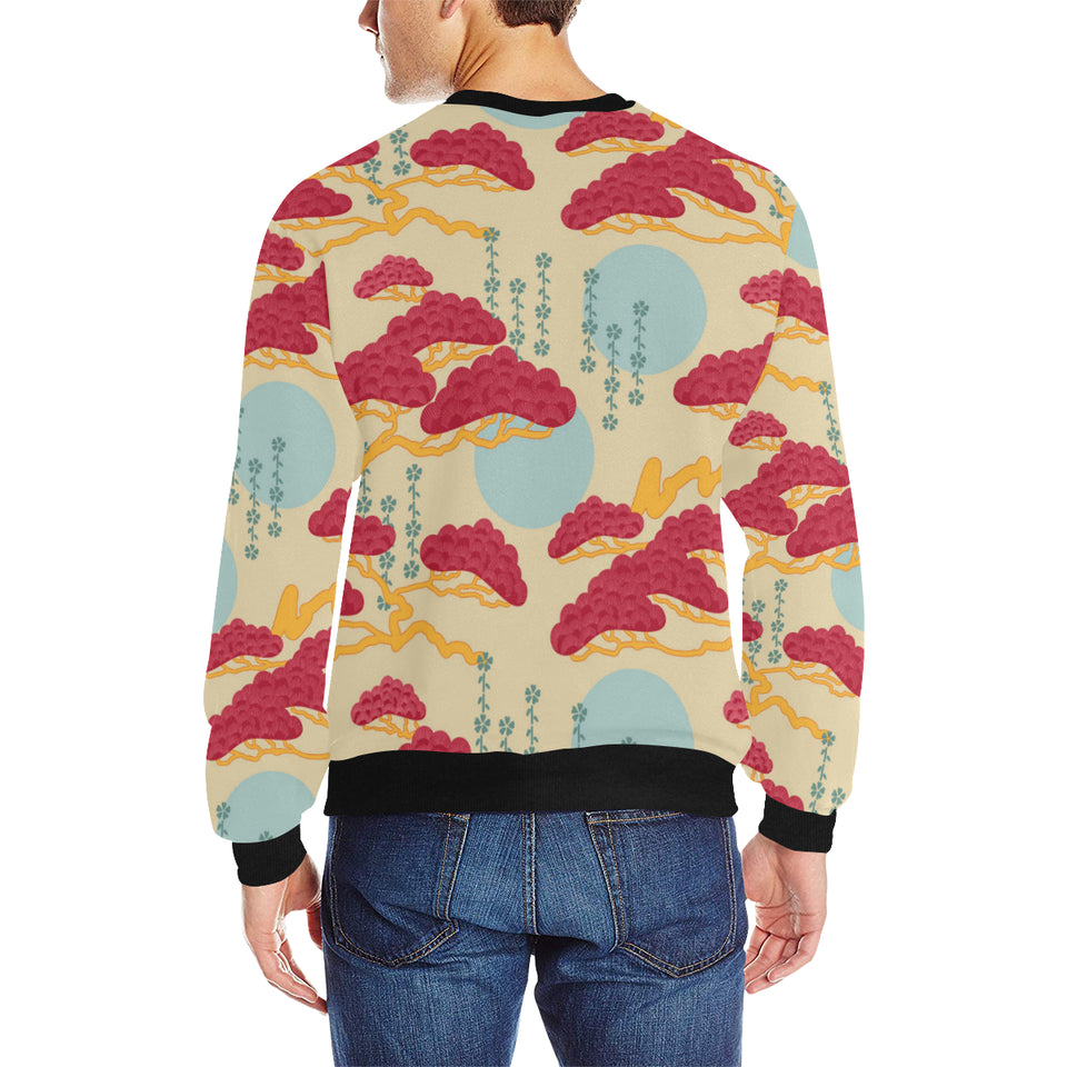 Red Bonsai gray sun japanese pattern Men's Crew Neck Sweatshirt