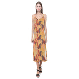 red rooster chicken cock pattern V-Neck Open Fork Long Dress