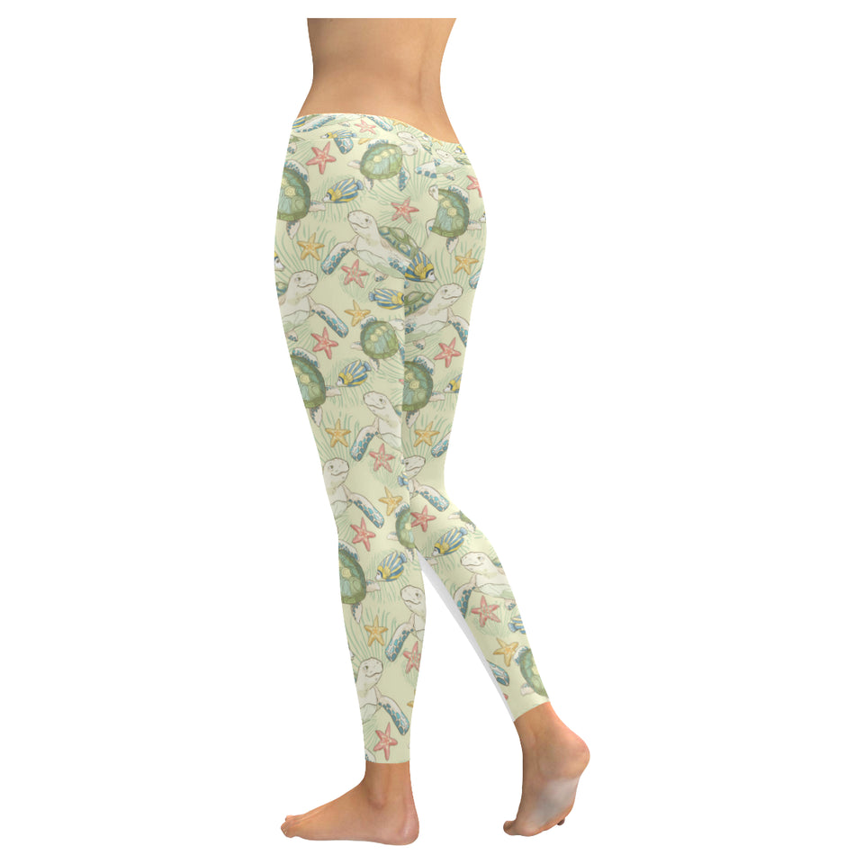 Hand drawn sea turtle fish pattern Women's Legging Fulfilled In US