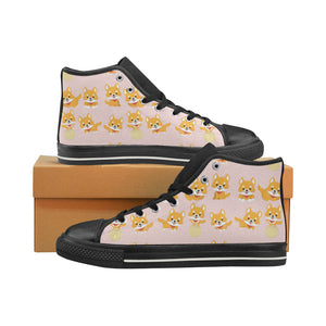 Cute shiba inu dog pattern Women's High Top Canvas Shoes Black