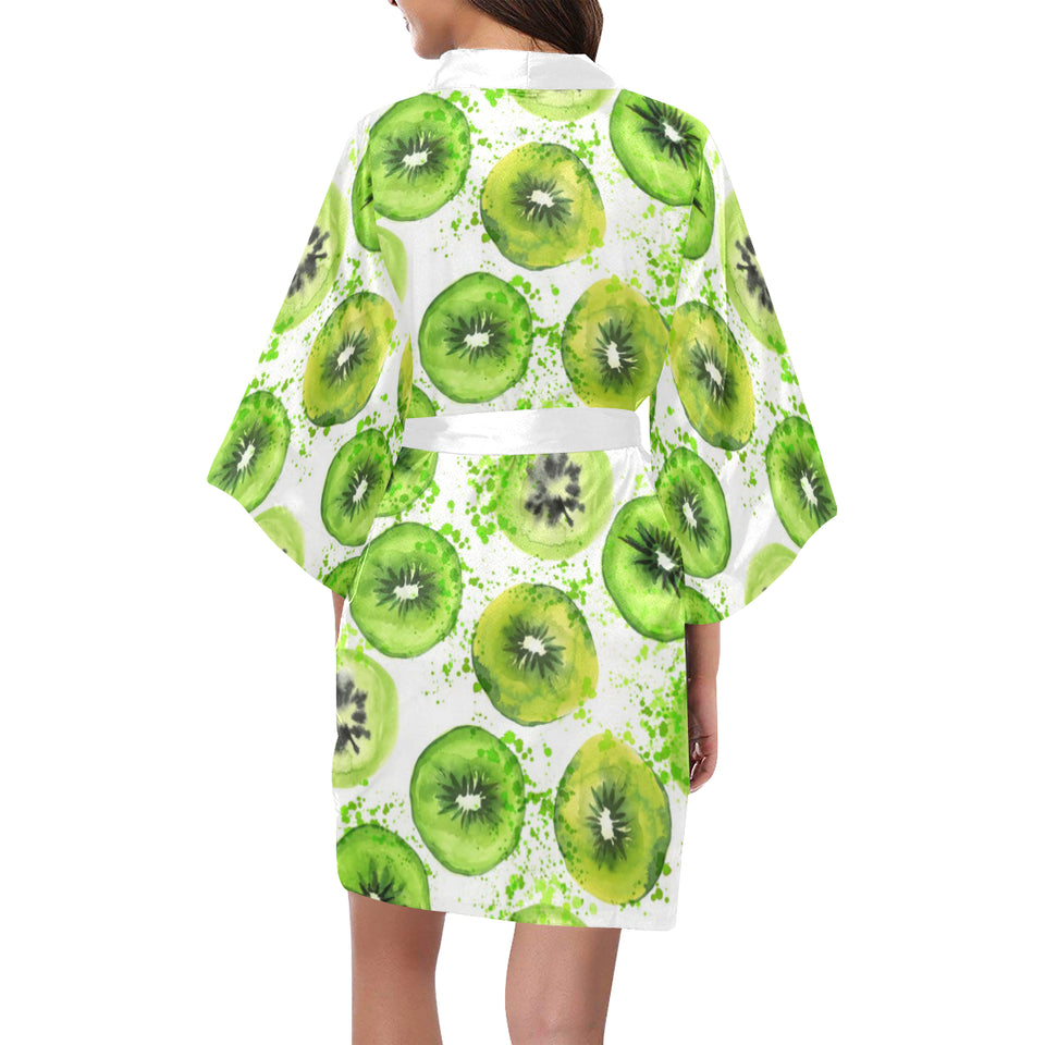 Watercolor kiwi pattern Women's Short Kimono Robe