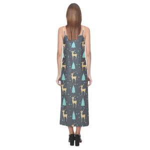 Deers star tree pattern V-Neck Open Fork Long Dress