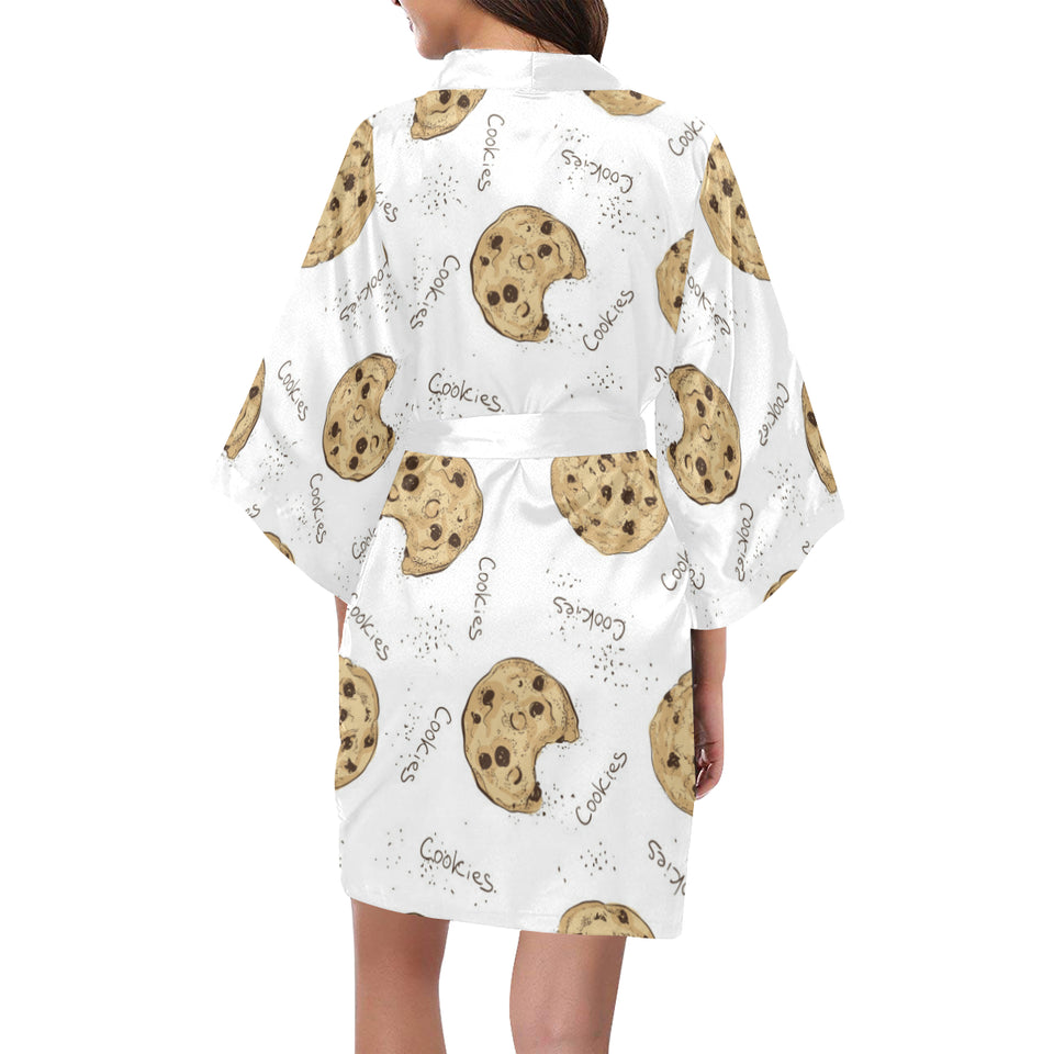 Sketch style cookie pattern Women's Short Kimono Robe