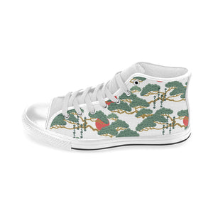 Bonsai red sun japanese pattern Men's High Top Canvas Shoes White