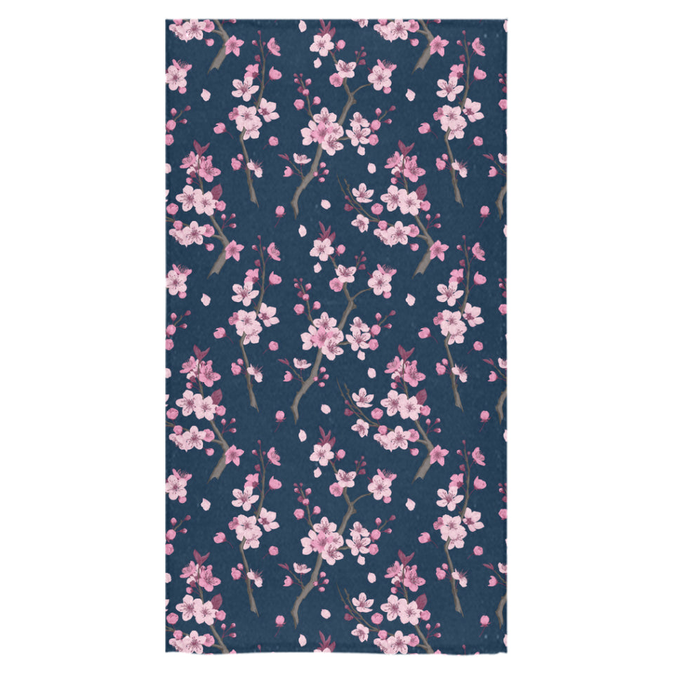 Pink sakura cherry blossom blue background Bath Towel