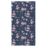 Pink sakura cherry blossom blue background Bath Towel