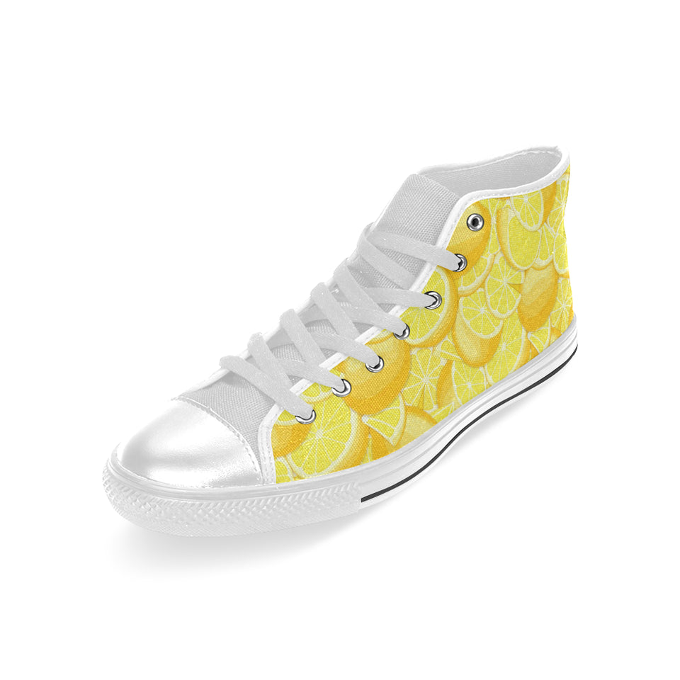 lemon pattern Men's High Top Canvas Shoes White