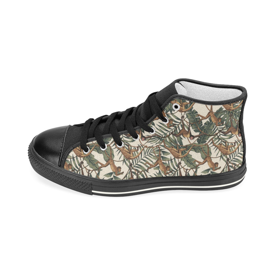 Monkey tropical leaves background Women's High Top Canvas Shoes Black