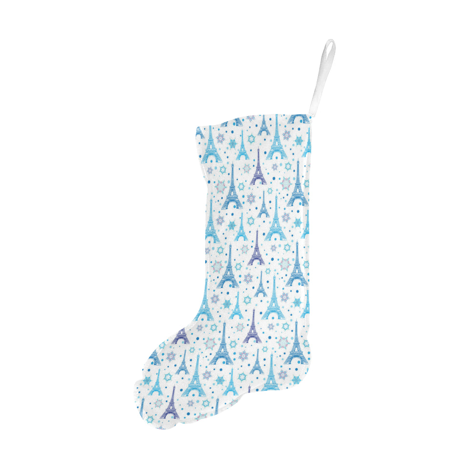 Blue Eiffel Tower Theme Pattern Print Design 01 Christmas Stocking