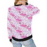 Pink flamingo flower pattern Women's Crew Neck Sweatshirt