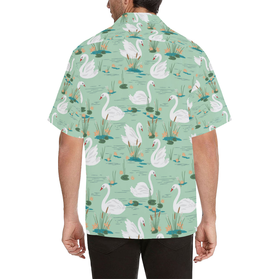 White swan lake pattern Men's All Over Print Hawaiian Shirt