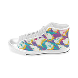 Colorful crow illustration pattern Men's High Top Canvas Shoes White