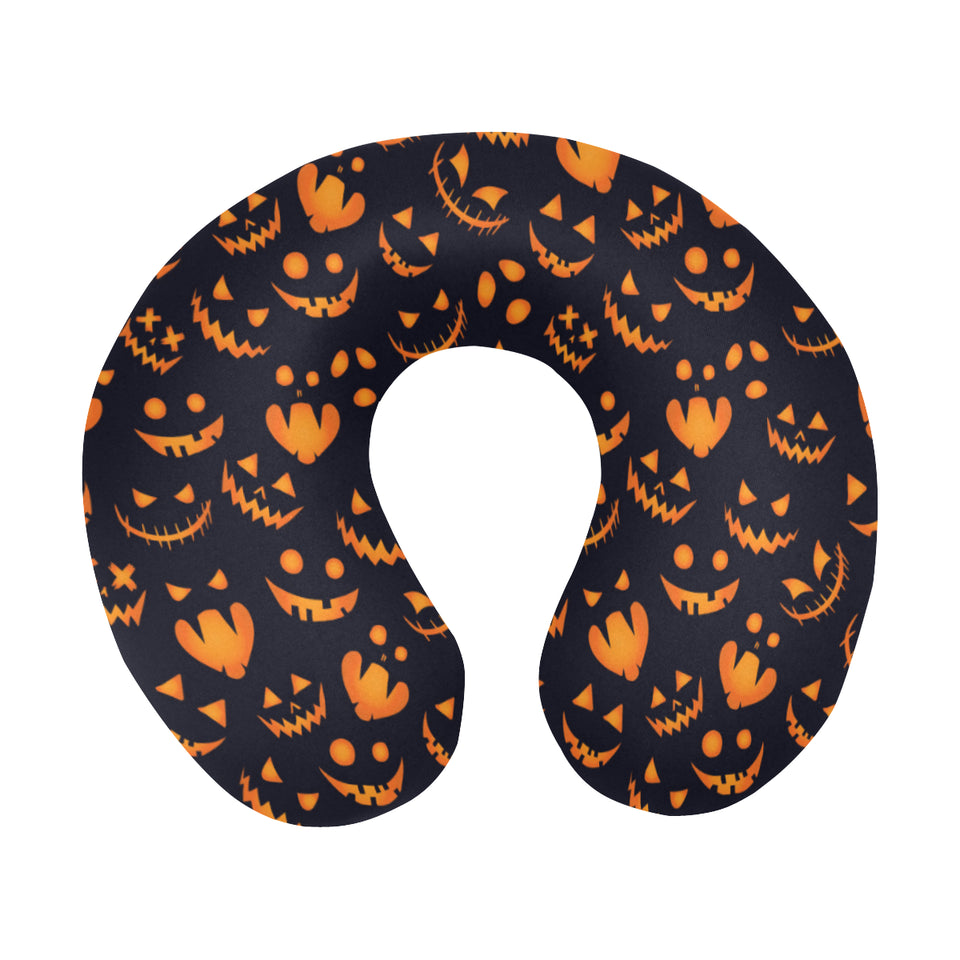 Halloween pattern Pumpkin background U-Shaped Travel Neck Pillow
