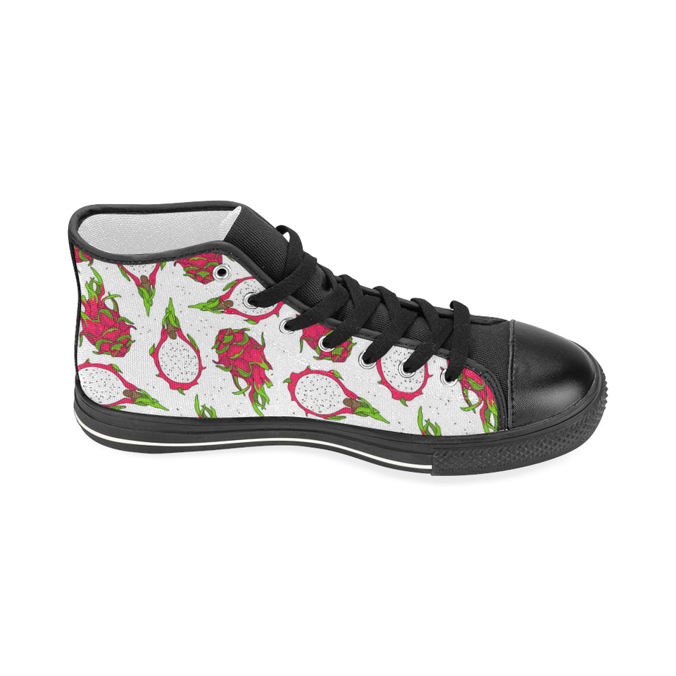 dragon fruits white background Women's High Top Canvas Shoes Black