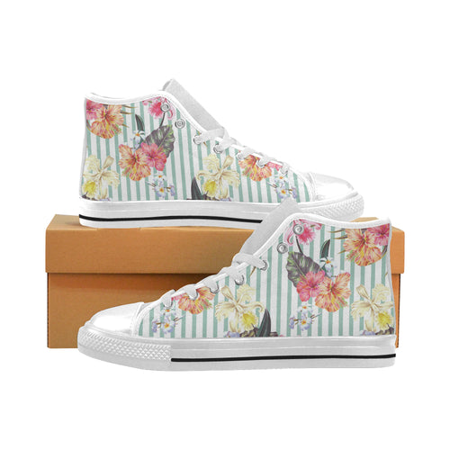 Colorful orchid flower pattern Men's High Top Canvas Shoes White