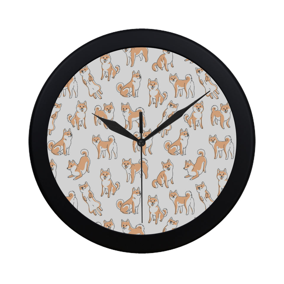 shiba inu dog pattern Elegant Black Wall Clock