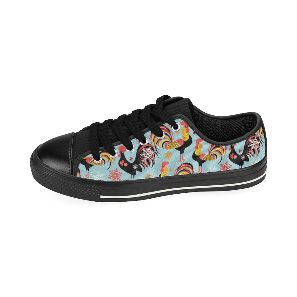 Rooster chicken cock snowfalke Men's Low Top Canvas Shoes Black