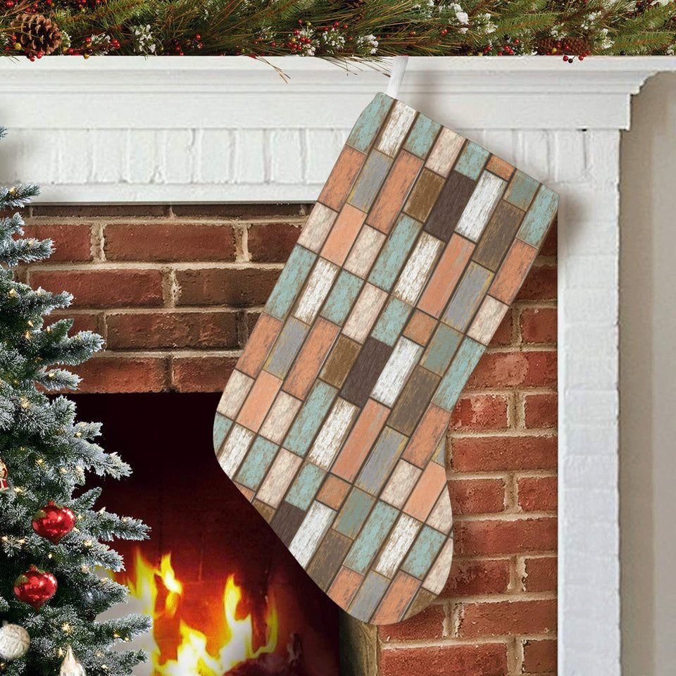 Wood Printed Pattern Print Design 02 Christmas Stocking