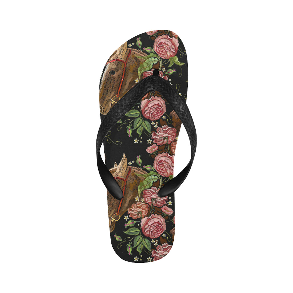 Horse head wild roses pattern Unisex Flip Flops