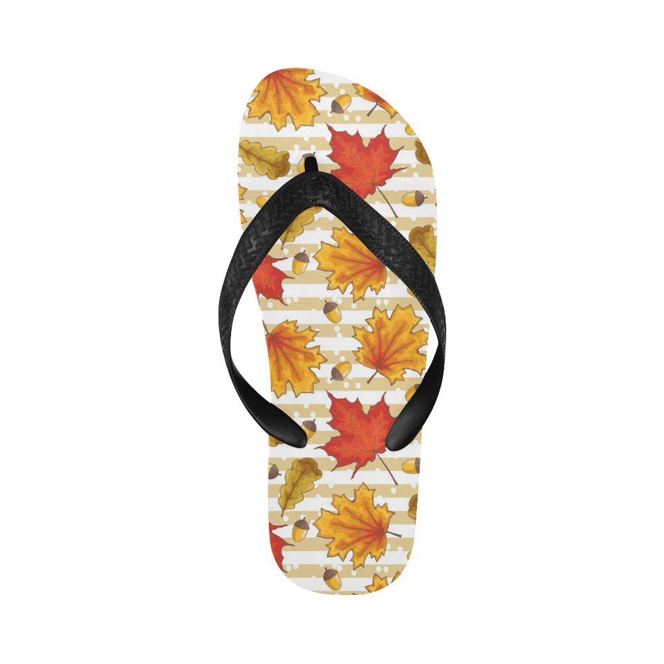 Maple leaf oak leaf acorns beige striped backgroun Unisex Flip Flops