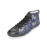 Blue japanese pattern cloud wave flower Women's High Top Canvas Shoes Black