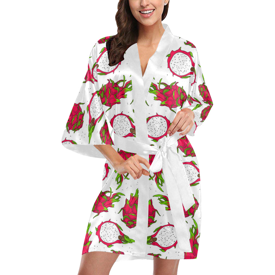 dragon fruits white background Women's Short Kimono Robe