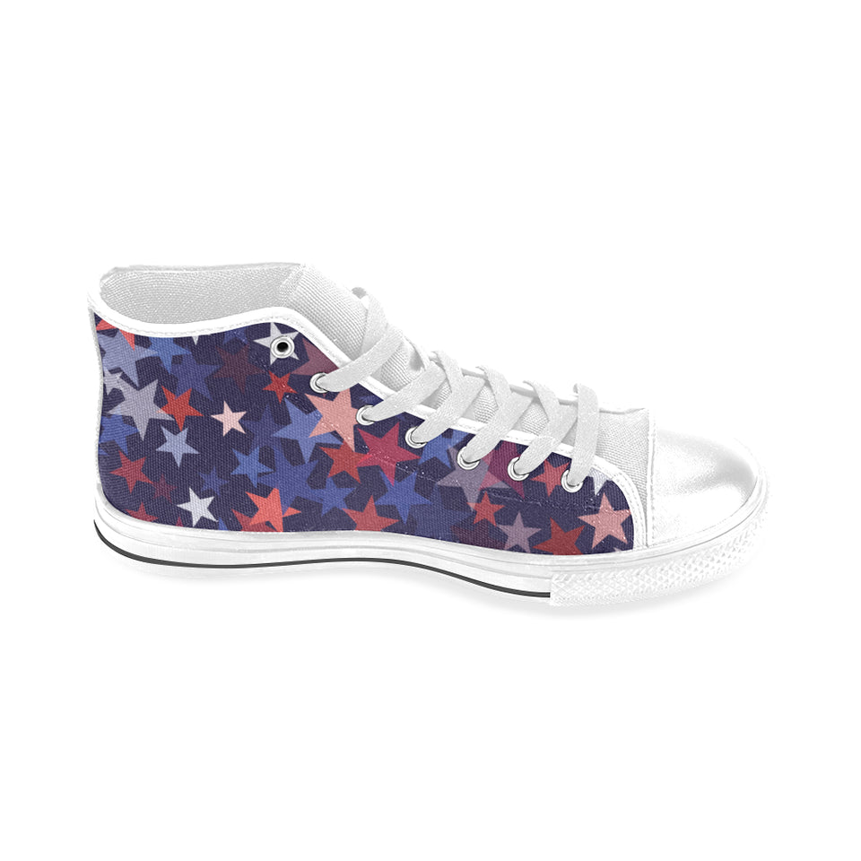 Red blue star pattern Men's High Top Canvas Shoes White